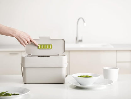 Joseph Joseph Compo 4 Easy-Fill Compost Bin Food Waste Caddy with Adjustable Air Vent, 1 gallon / 4 liters, Stone