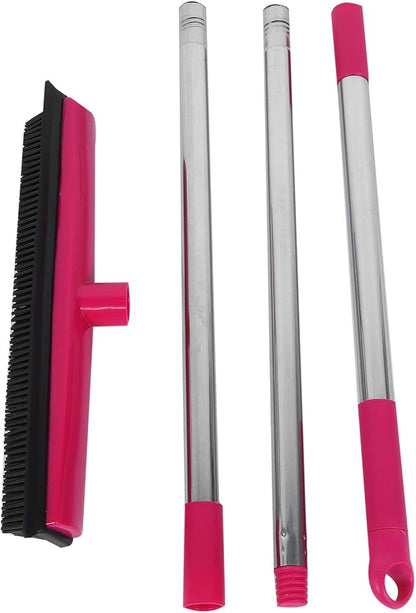 Multifunctional Broom, Telescopic Carpet Rake Rubber Pp 12.6in Brush Easy Wash Floor Carpet Broom for Pet Hair Dust Removal Tile Window Cleaner (Pink)