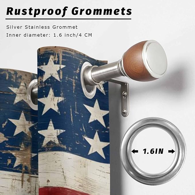 4th of July Outdoor Curtains for Patio USA Flag Independence Day Vintage Waterproof Outside Curtains with Grommet Top Weatherproof Curtain for Cabana Pergola Gazebo, 2 Pack, 54" W x 108" L