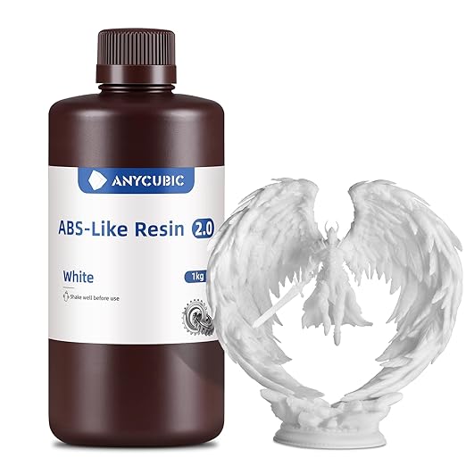 ANYCUBIC 2nd Gen Resin Technology ABS-Like Resin 2.0, 3D Printer Resin with High Toughness, More Precise Details, Low Odor, Wide Compatibility for All LCD Resin 3D Printers (White, 1kg)