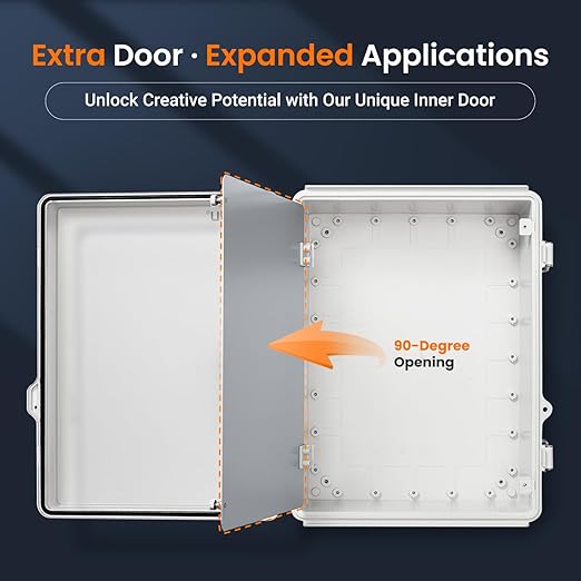 QILIPSU Waterproof Junction Box IP67 Outdoor Plastic Electrical Project Enclosure Weatherproof with Inner Door, Mounting Plate, Wall Brackets, Hinged Grey Cover 16.1"x12.2"x7.1" -D