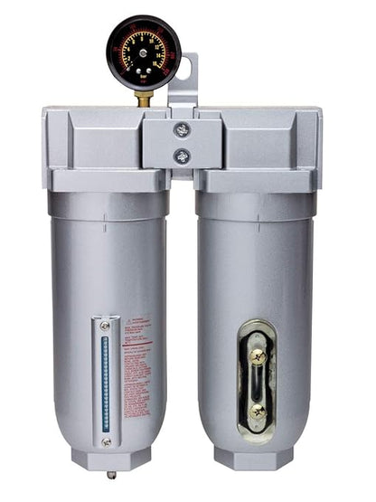 Rockwood 1/2 in. Npt 2 Stage Air Drying System Particulate Air Filter Coalescing Filter Air Pressure Regulator Combo - Metal Bowl, Auto Drain, Bracket, Gauge