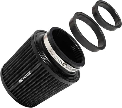 3" 3.5" 4" Inlet Car Replacement Cold Air Intake Filter 76mm 89mm 102mm 3 Sizes in 1 High Flow Performance Cone Air Filter (Black)