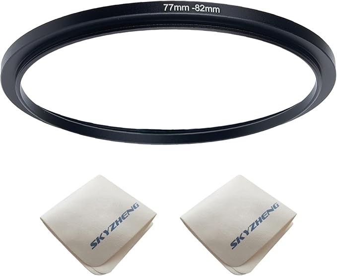 77mm Lens to 82mm Camera Lens Adapter 77mm to 82mm Step Up Ring Adapter Ring for All Brands of UV ND CPL, with Premium Lens Wiping Cloth 2 Pack (77mm-82mm)