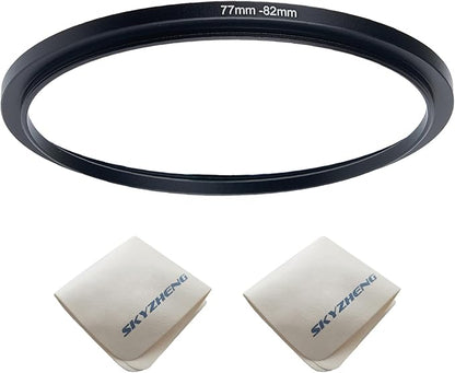 77mm Lens to 82mm Camera Lens Adapter 77mm to 82mm Step Up Ring Adapter Ring for All Brands of UV ND CPL, with Premium Lens Wiping Cloth 2 Pack (77mm-82mm)