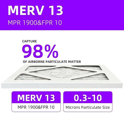 10x10x1 MERV 13 (6-Pack) Pleated Air Filter (Actual Size: 9.75" x 9.75" x 0.75") MPR 1500-1900 & FPR 10, Furnace Air Filters, 10x10x1 air filter