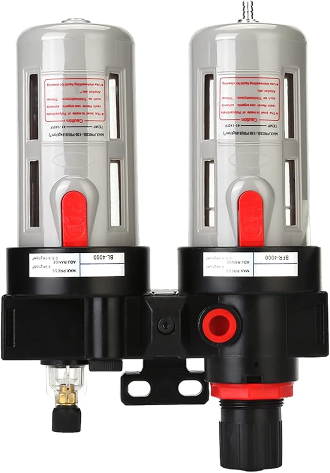 PT1/2 Compressor Filter Kit High Efficiency Air Pressure Regulator with Oil Water Separator for Pneumatic Tools Durable Plastic Construction 60CC Water Cup 90CC Oil Cup