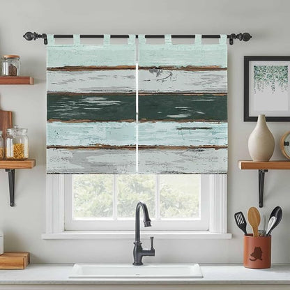 Blue Teal Bedroom Curtains 63 Inch Length, Window Curtains Tab Top, Vintage Wooden Retro Art Farmhouse Barns Light Filtering Window Treatments Drapes 42"x63" 2 Panel