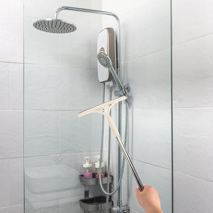 Multifunction Window Squeegee Cleaner with Extendable Handle, Dry and Wet Glass Scraper Brush, Khaki for Bathroom Shower Door and Floor Cleaning
