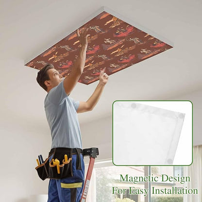 Cowboys Horses 2 Pcs Fluorescent Light Covers 4 x 2 Feet, Desert Ethnic Winds Dark Brown Background Covers for Ceiling Lights Magnetic Light Cloth Filter for Classroom Office Home