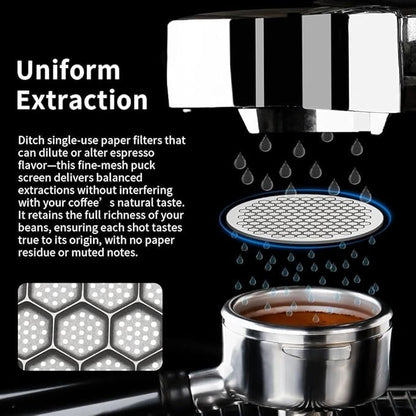 watchget 53mm Espresso Puck Screen Reusable Mesh Coffee Filter 0.8mm Thickness Puck Screen Stainless Steel Lower Shower Screen for 53mm Protafilter Basket