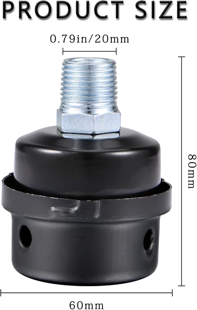 1/2" Thread Male Thread Diameter 20mm Air Compressor Silencer Filter, Thread Metal Air Compressor Intake Filter Sound Muffler Silencer, Air Compressor Replacement Parts