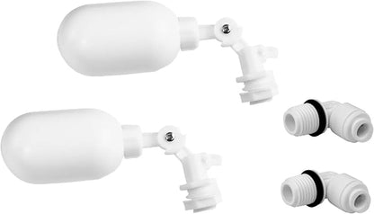 2 pcs Max Water Filter Float Ball Valve with 1/4 inch Quick Connect Push in to Connect Tube Fittings, Adjustable Plastic Float Valve for Aquarium Reverse Osmosis Systems Water Purifiers