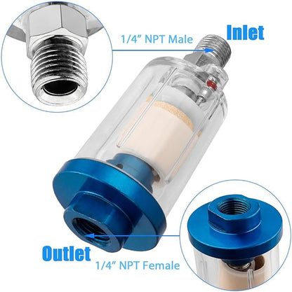 3 Pcs Compressed Air Filter Water Oil Separator, 1/4 Inch NPT Inlet and Outlet Water Separator Air Compressor Moisture Filter for Air Line Compressor Fitting