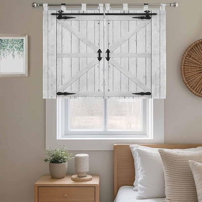 Farmhouse Wood Grain Kitchen Curtains 45 Inch Length, Short Cafe Window Curtains Tab Top, Vintage Country Barn Gate Grey Light Filtering Window Treatments Tier Drapes 27.5"x45" 2 Panel