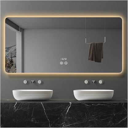 Illuminated LED Bathroom Mirror，Smart Lighted Bathroom Mirror for Wall，Smart Modern Bathroom Vanity Mirror，Waterproof，Shatterproof，with Touch Sensor/Dimming/Demister pad(H70*W90cm/H27.6*W35.4IN)