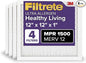 Filtrete 12x12x1 AC Furnace Air Filter, MERV 12, MPR 1500, CERTIFIED asthma & allergy friendly, 3 Month Pleated 1-Inch Electrostatic Air Cleaning Filter, 4-Pack (Actual Size 11.81x11.81x0.78 in)