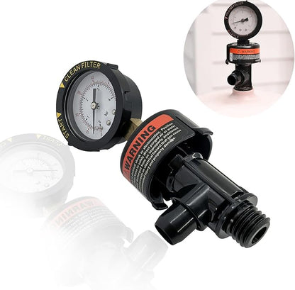 High Flow Manual Air Relief Valve with Pressure Gauge Compatible with FNS, Clean and Clear, Quad DE, 2000 4000 Series Pool and Spa Filters Replacement for 98209800 and 98209803 Models