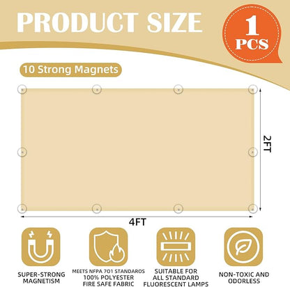 Fluorescent Light Covers - Classroom Covers for Ceiling Lights, 1 PCS 4 x 2 Feet Magnetic Light Filters, Classroom, Office Decor (Warm Yellow)