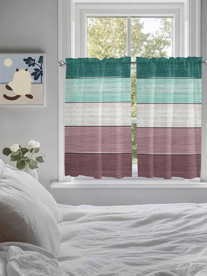 Retro Farm Woodcuts Texture Window Valance Curtains, Green Brown Gradient Light Filtering Kitchen Valance with 3-inch Rod Pocket for Living Room Bathroom Bedroom,2 Panel,27.5x45In