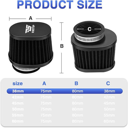 2PCS Motorcycle Air Filter Universal 38MM Replacement Engine Filter High Performance Air Filters Fit Motocross Carburetor Cleaner for Pit Bike Scooter Moped ATV (Black)