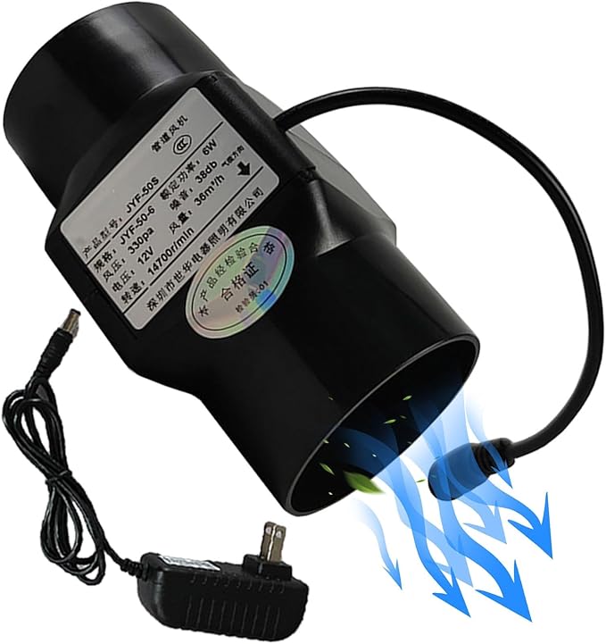 2" Inline Duct Fan 12V 6W Ventilation Cooling Exhaust Fan with Variable Speed Controller HVAC Vent Blower for Booster Basements Kitchens (Color : NO Adjustable Speed)