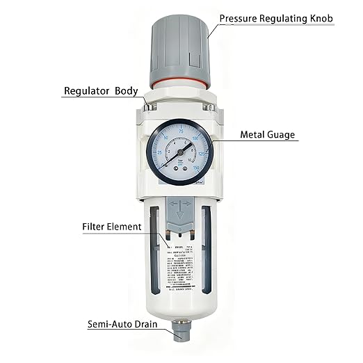 XingNEeng 3/8" NPT Compressed Air Filter Regulator Combo Piggyback, Water/Oil Trap Separator with Pressure Gauge(0-150 psi), Semi-Auto Drain, Poly Bowl, 5 Micron Brass Element, Metal Bracket