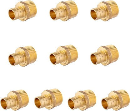 10-Pack EFIELD Barb Crimp Pex 3/4 Inch x 3/4 Inch NPT Male Adapter NPT Brass Fitting, ASTM F1807,(PEX1807021)