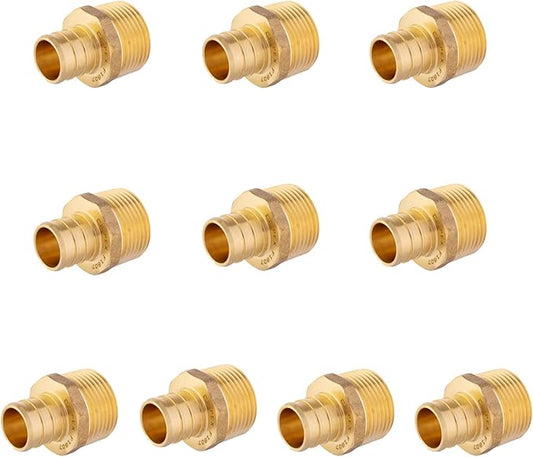 10-Pack EFIELD Barb Crimp Pex 3/4 Inch x 3/4 Inch NPT Male Adapter NPT Brass Fitting, ASTM F1807,(PEX1807021)