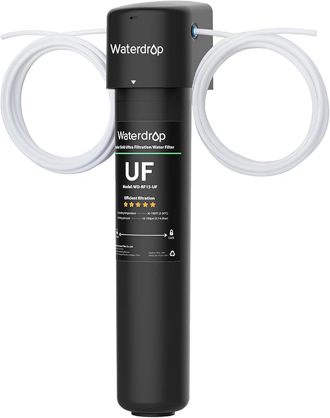Waterdrop 15UC-UF 0.01μm Inline Water Filter for Refrigerator, 19K Gallons, In Line Water Filter for Icemaker, Idea for Ice Maker, RV, Refrigerator, 1/4 inch Direct Connect, NSF/ANSI 42 Certified