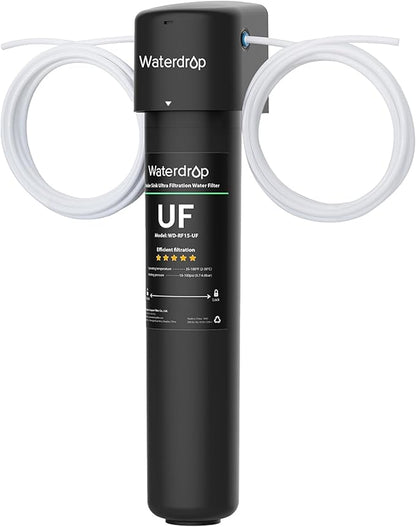 Waterdrop 15UC-UF 0.01μm Inline Water Filter for Refrigerator, 19K Gallons, In Line Water Filter for Icemaker, Idea for Ice Maker, RV, Refrigerator, 1/4 inch Direct Connect, NSF/ANSI 42 Certified