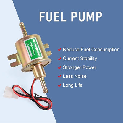 Universal Electric Fuel Pump Kit 12v 3-6 PSI Low Pressure with Fuel Filter 6.56 FT 5/16" ID Fuel Line Replacement For Carburetor Lawn Mower Gas Diesel Fuel Transfer Pump