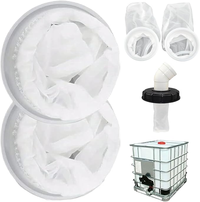 2Pcs Rain Water Filter, 8 Inch IBC Lid Filter, Nylon IBC Tote Cover, Stretchy Reusable Tote Lid for Mounting on Container Rainwater Tank