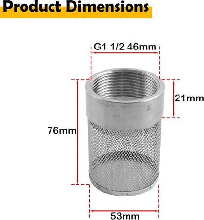 Dia Hose Inlet Suction Strainer Filter, Stainless Steel Water Pump Filter for Garden Irrigation, High Pressure Water Pump, Sprayer & Plumbing Systems (53mm)