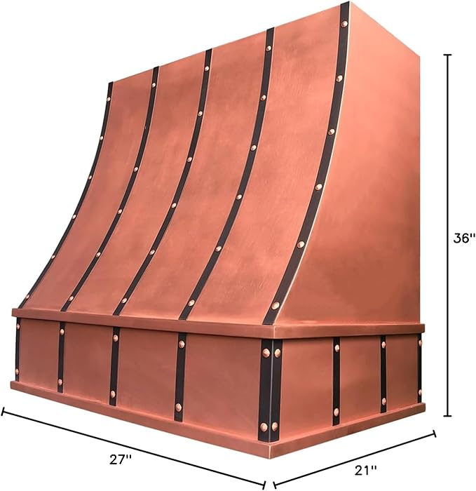 CT Copper Tailor Sloped Copper Vent Hood Wall Mount,36'' W,27''H, 610 CFM Exhaust Fan,Stainless Steel Vent,LED Light,Dishwasher-Safe Baffle Filters,VH8TR1