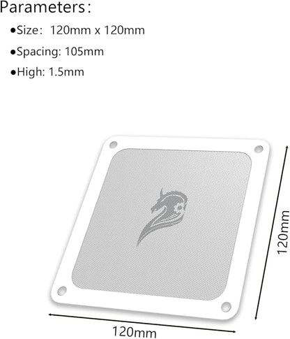 120mm PC Dust Filter Fan Filter Computer Fan Grills Dust Mesh Magnetic Frame PC Case Cover Dustproof PVC 50 Mesh(PVC, Gentleman Aesthetic, 120 * 120mm, 2pcs, White)