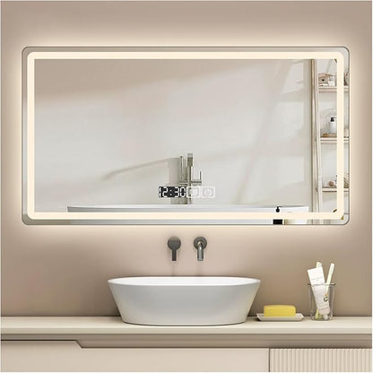 Backlit LED Illuminated Bathroom Mirror with LED Lights, Lighted Bathroom Makeup Wall Mounted Mirror with Demister Pad, Sensor Touch Switch, Horizontal/Vertical(B,H40*W60CM/H15.7*W23.6IN)