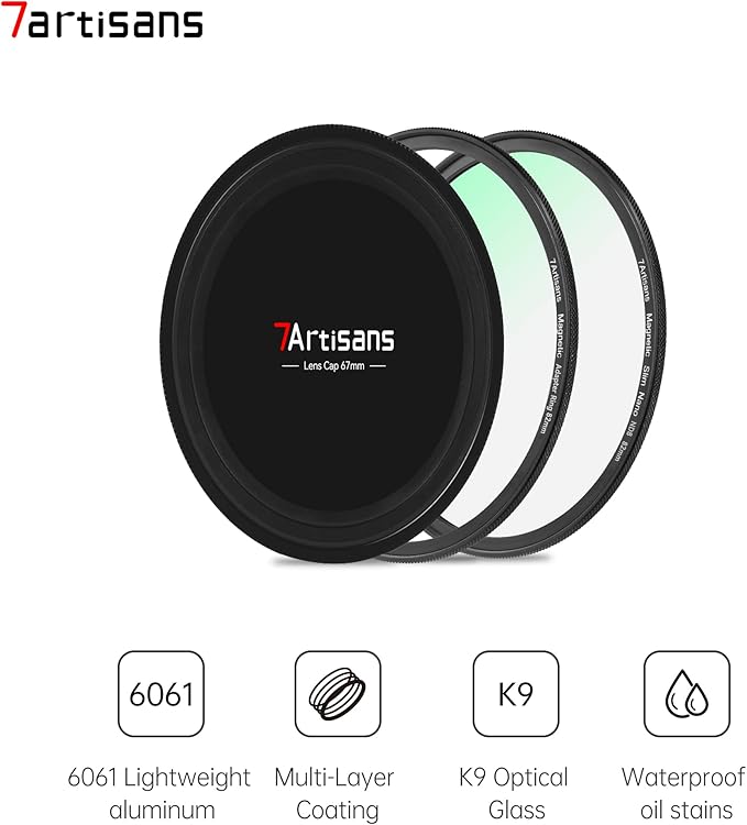 7artisans Nano Magnetic Filter UV Filter ND Light Reduction Filter/CPL Polarization Filter/GND Gradient Filter/Black Mist 1/4 Portrait Photography Filter Suitable for Lens(67mm ND64)