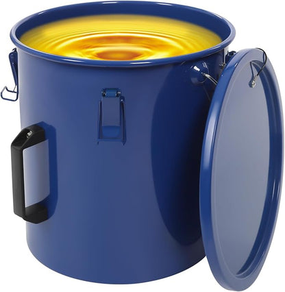 Deep Fryer Oil Storage Container with Filter,6 Gallon Bucket with Lid, Strainer Bag and Handle, Carbon Steel Oil Grease Disposal Container for Deep Fryer Oil Filtering/Storage - Blue