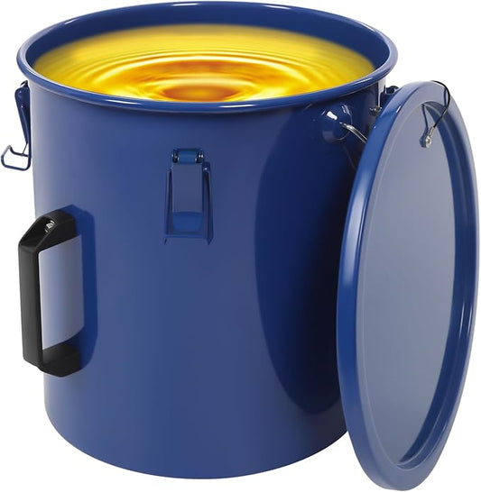 Deep Fryer Oil Storage Container with Filter,6 Gallon Bucket with Lid, Strainer Bag and Handle, Carbon Steel Oil Grease Disposal Container for Deep Fryer Oil Filtering/Storage - Blue