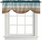 Teal Brown Tie Up Valance Curtains for Windows, Kitchen Curtains Window Shades, Farmhouse Vintage Abstract Wooden Grain Light Filtering Roman Curtain Valances for Bedroom/Bathroom/Cafe 54"x18"