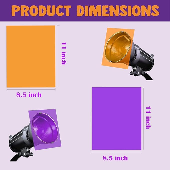Sakolla Halloween Gel Filter, 10 Pcs Orange Purple Color Correction Gel Light Filter, Transparent Color Overlays Film Plastic Sheets for Lighting, Led Light Outdoor Landscape 8.5 x 11 Inch