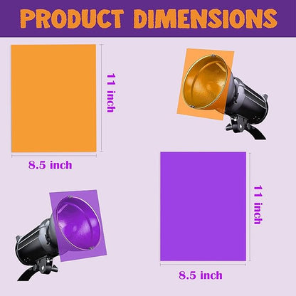 Sakolla Halloween Gel Filter, 10 Pcs Orange Purple Color Correction Gel Light Filter, Transparent Color Overlays Film Plastic Sheets for Lighting, Led Light Outdoor Landscape 8.5 x 11 Inch