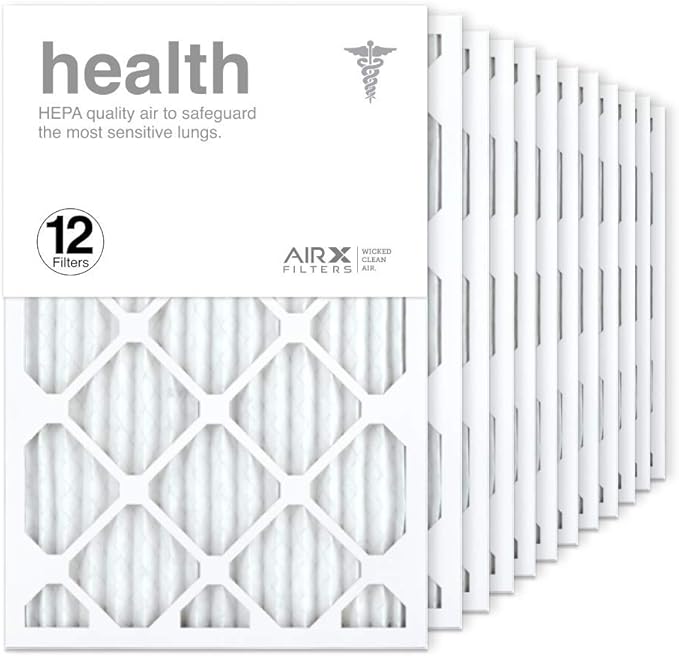 AIRx Air Filter MERV 13 Pleated HVAC AC Furnace Air Filter, Health 12-Pack, Made in the USA - 16x25x1 Furnace Filter
