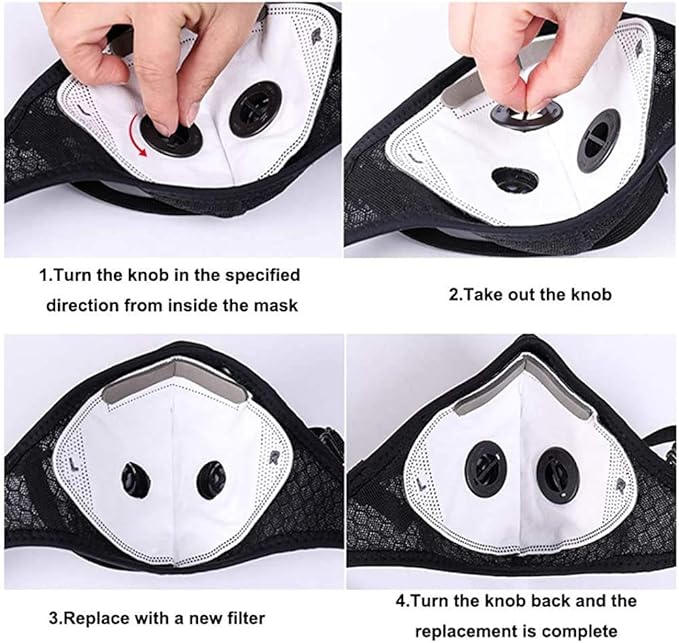 NBDIB 4 Pack Adjustable Reusable Face Protection with 8 Carbon Filters and 8 Valves for Cycling Sport Black