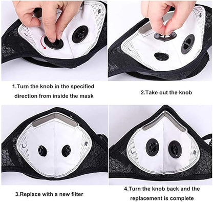 NBDIB 4 Pack Adjustable Reusable Face Protection with 8 Carbon Filters and 8 Valves for Cycling Sport Black