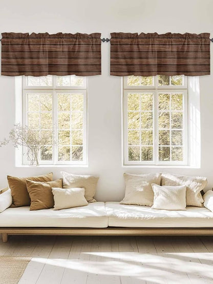 2 Pack Kitchen Valance for Windows, Farm Brown Wood Board Light Filtering Rod Pocket Valances Short Curtain, Vintage Farmhouses Barn Window Curtain for Bedroom Bathroom Living Room 54x18in