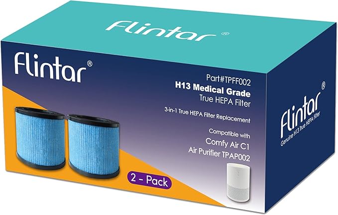 Flintar TPAP002 Replacement Filters, Compatible with TOPPIN TPAP002 Air Purifier Comfy Air C1, 3-in-1 H13 Grade Filtration Set, Part# TPFF002, 2-Pack