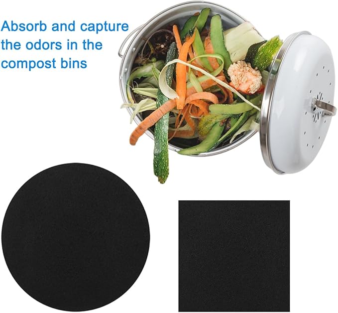 6.7inch & 5inch Charcoal Filters for Kitchen Compost Bucket, Compost Filter for Countertop Bin,Compost Pail Replacement Activated Carbon Charcoal Filters, Round& Rectangle
