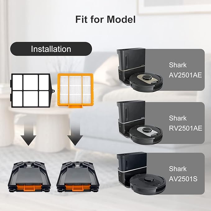 6-Pack Replacement Part for Shark AV2501AE RV2502AE AV2501S RV2520AOUS AV2510AOUS Smart AI Robot Vacuum Cleaner,4 x filters,2 x Pre-Motor Filter for shark av2501s filters